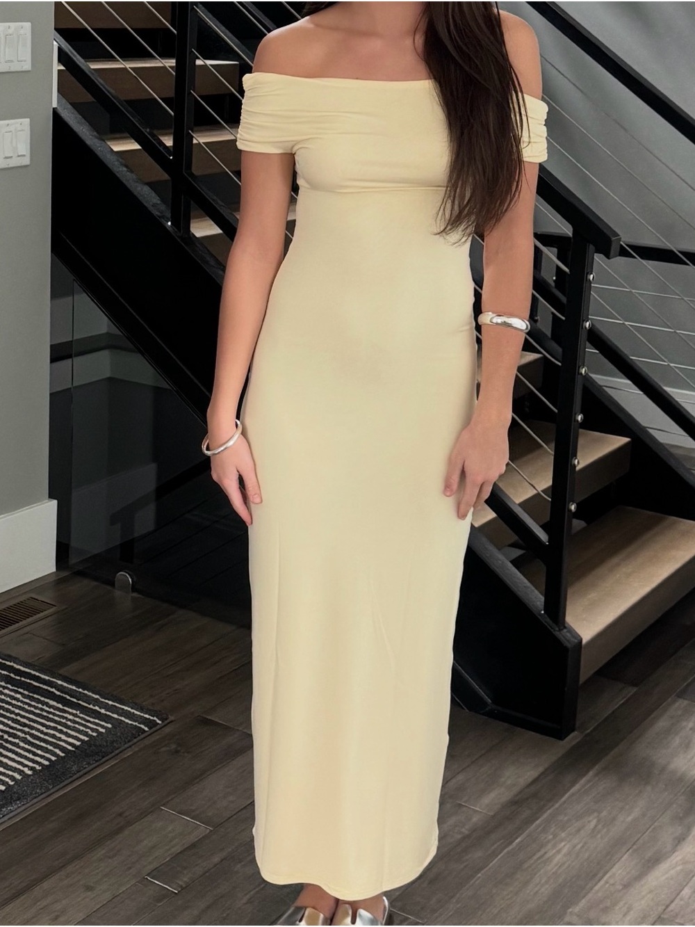 Meshki Cream One-Shoulder Maxi Dress